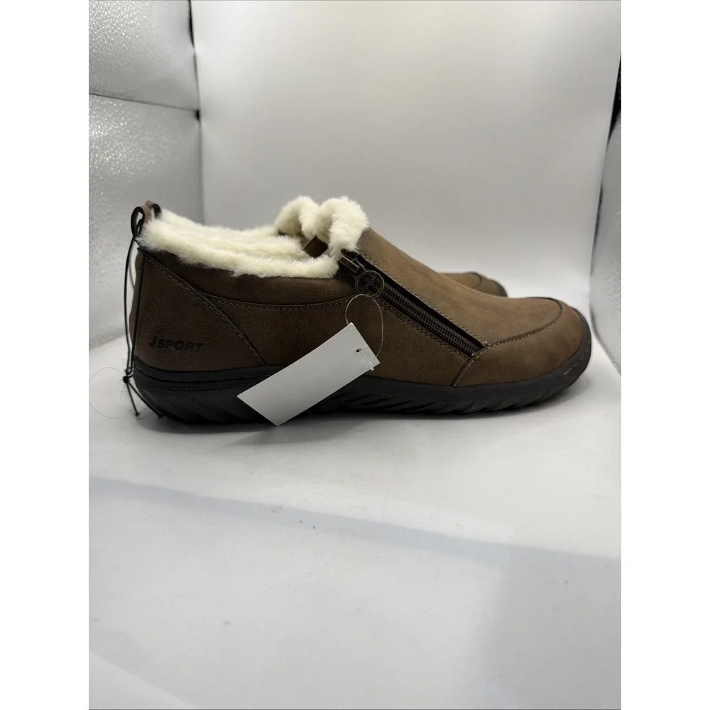 JSPORT Women's ELENOR Memory Foam Faux Shearling Shoes Brown Size 11